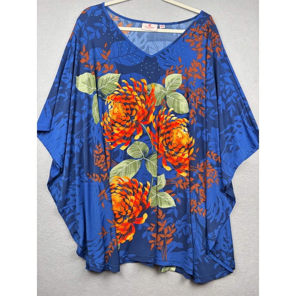 Quacker Factory Kaftan Top Womens 2X Batwing Sleeve Tropical Floral